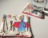 Set of 2 Reversible Fabric Coasters: Springtime in Paris