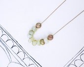 Fenton Color Shift Necklace featuring faceted opal quartz rondelles, etched Modernist vintage beads and vintage brass chain