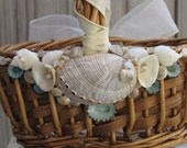 Made to Order Beach Wedding Flower Girl Basket in Natural with Sea Shells and Ribbon