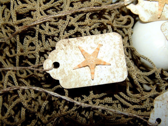 Mini Starfish Vintage Style Coffee Stained Gift Tags for any occasion, Beach Weddings, Presents, Gift Giving Set of 12