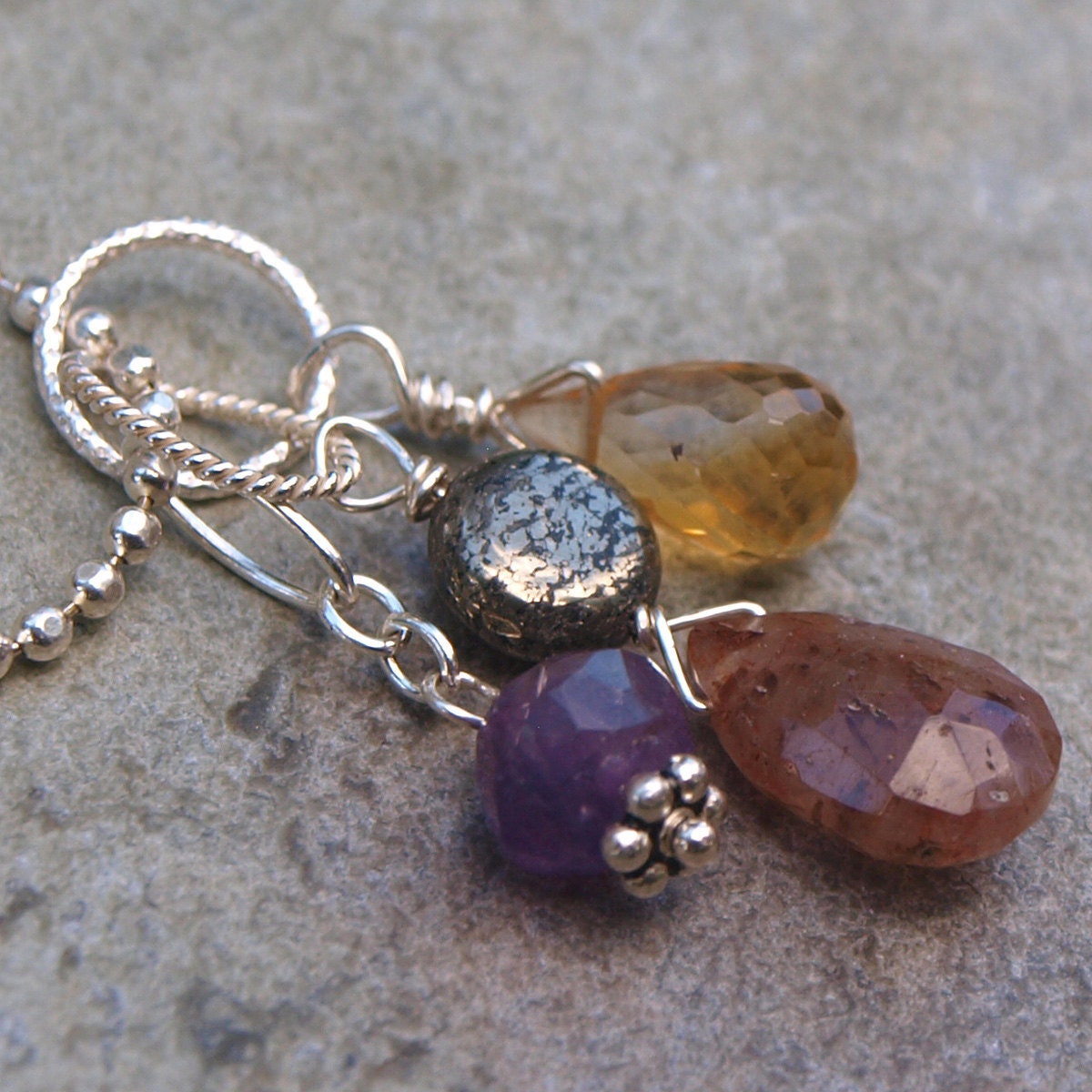 Rutilated and Pyrite Charm Pendant