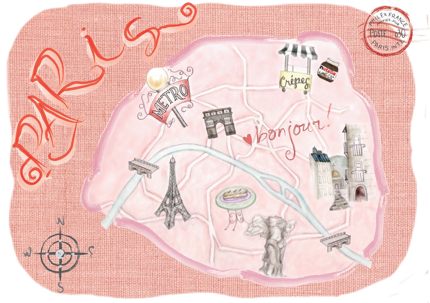 Map of Paris 11x14
