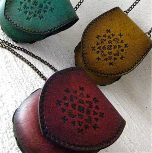 SALE Small Molded Leather Folk Style Tooling in  Dark Teal Turquoise Bag Karen Kell Collection