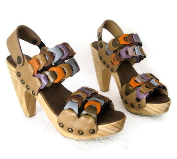 SALE Platform Clog Shoe Orange and Lilac Link by Karen Kell Collection