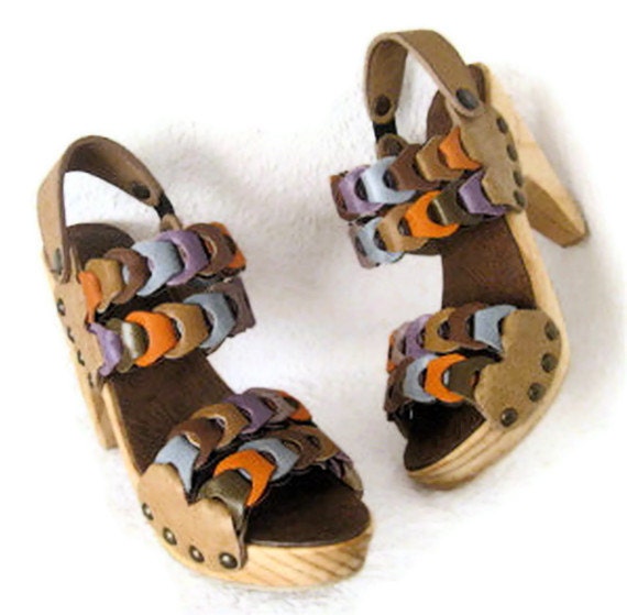 SALE Platform Clog Shoe Orange and Lilac Link by Karen Kell Collection