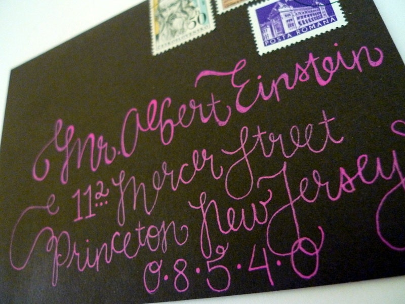 Wedding Calligraphy - Fun, Quirky Chocolate Brown Envelope Addressing