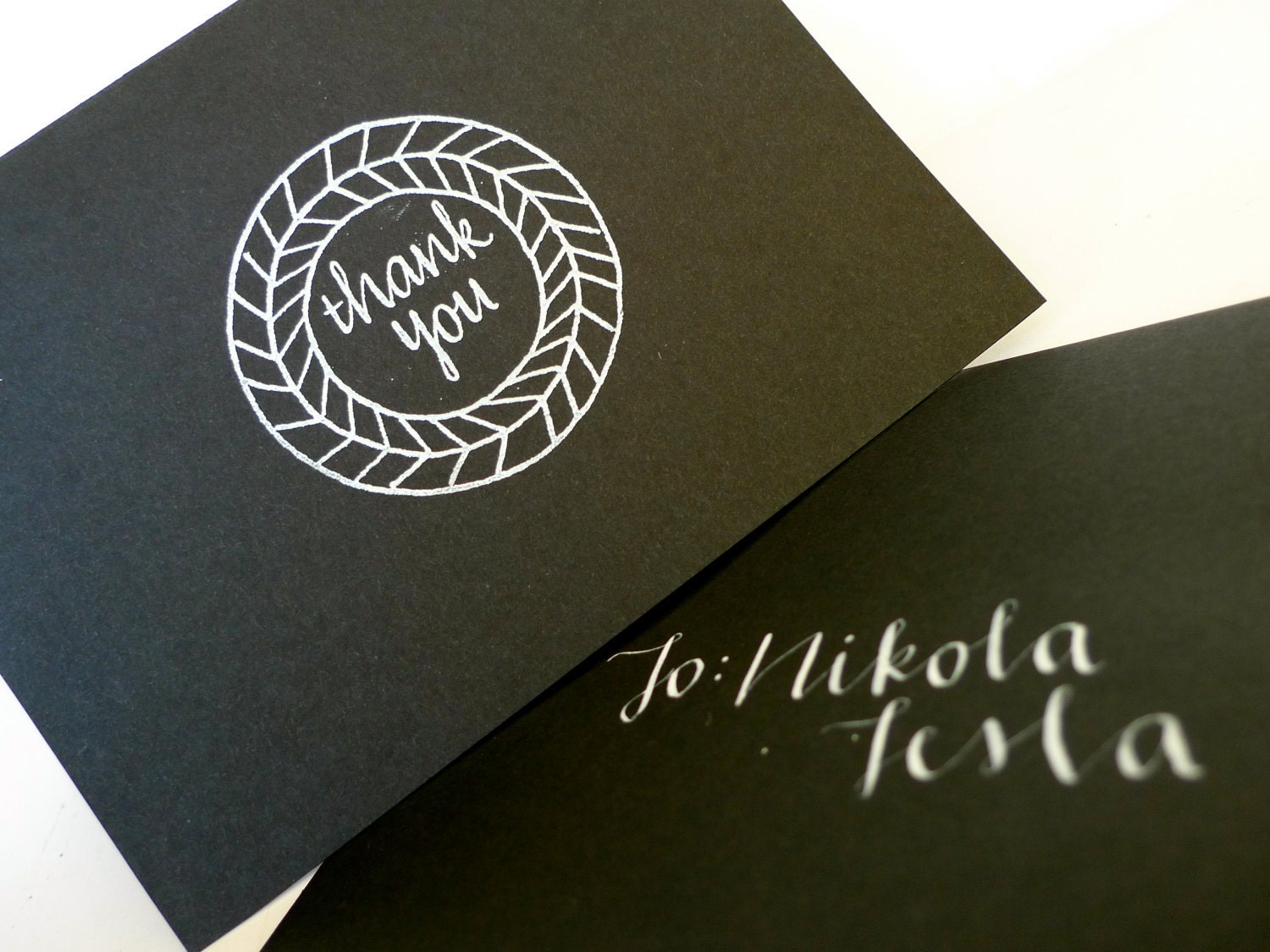 Thank You Card Calligraphy - Black and Silver Embossing (6 pack)