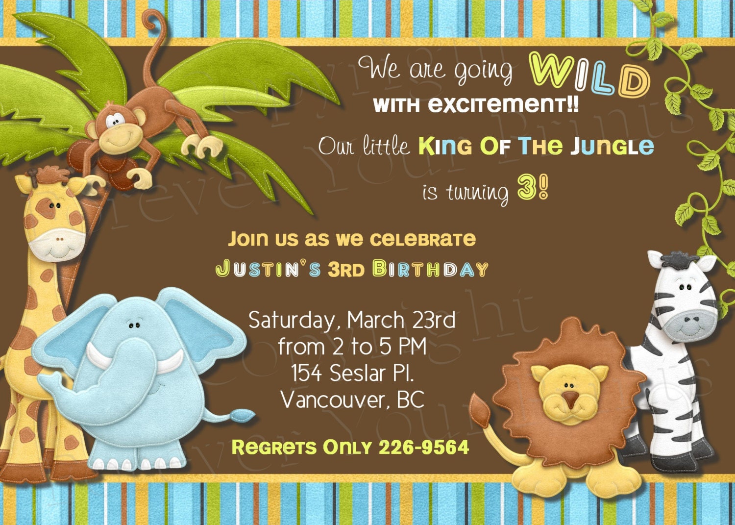 Jungle Birthday Invitation - FREE Thank You Card included
