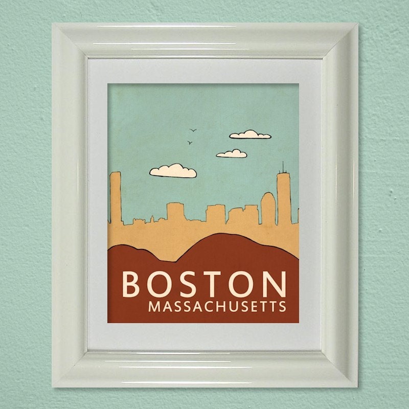 Boston Massachusetts 16x20 / Modern Baby Nursery Decor, LARGE Typography Poster, Giclee, Illustration, American Travel Theme, Digital Print