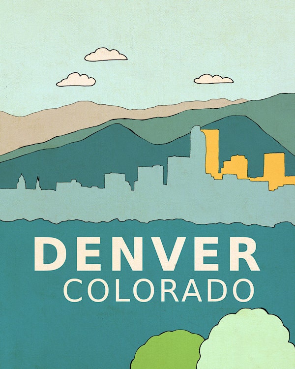 Denver Colorado 8x10 / Nursery Decor, Modern Baby, Typography Poster, City Skyline, Giclee, Illustration, American Travel Theme, Digital