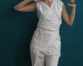 summer jumpsuit, pink checkered with wrap front