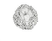 Original Illustration of intricate flowers, black and white drawing, detailed flower wreath, 8.3 x 11.7
