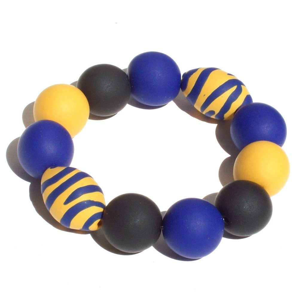 Gameday Bracelet w/ Blue, Black, Yellow Oversized Beads FREE SHIPPING