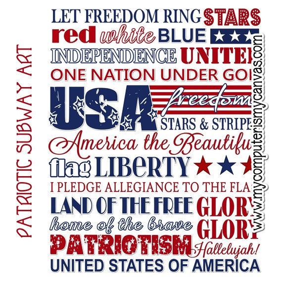July or Patriotic Subway Art - Printable INSTANT DOWNLOAD
