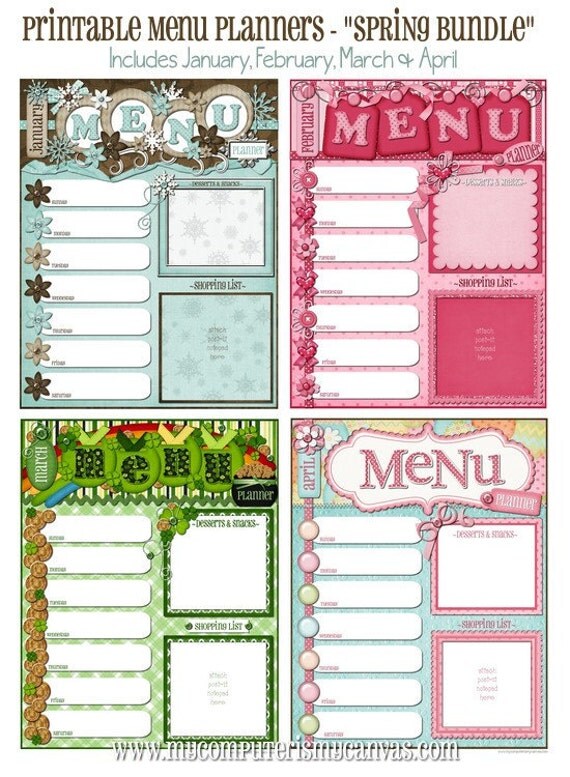 Weekly Menu Planners SPRING Bundle - Printable INSTANT DOWNLOAD