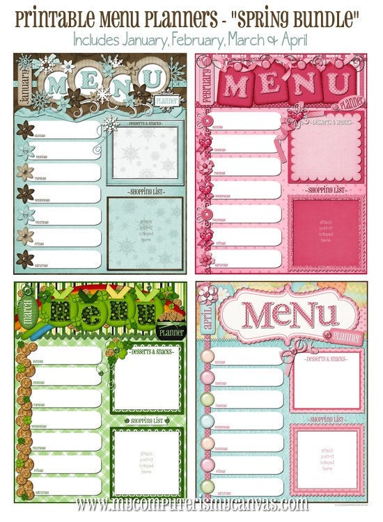 Weekly Menu Planners SPRING Bundle - Printable INSTANT DOWNLOAD