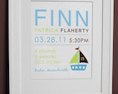 8 x 10 - Custom Birth Announcement Print - Sailboat - Wall art Il_170x135