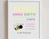 8 x 10 - Custom Birth Print - BUMBLE BEE - Wall art Il_170x135