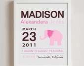 8 x 10 - Custom Birth Announcement Print - Elephant Wall art Il_170x135