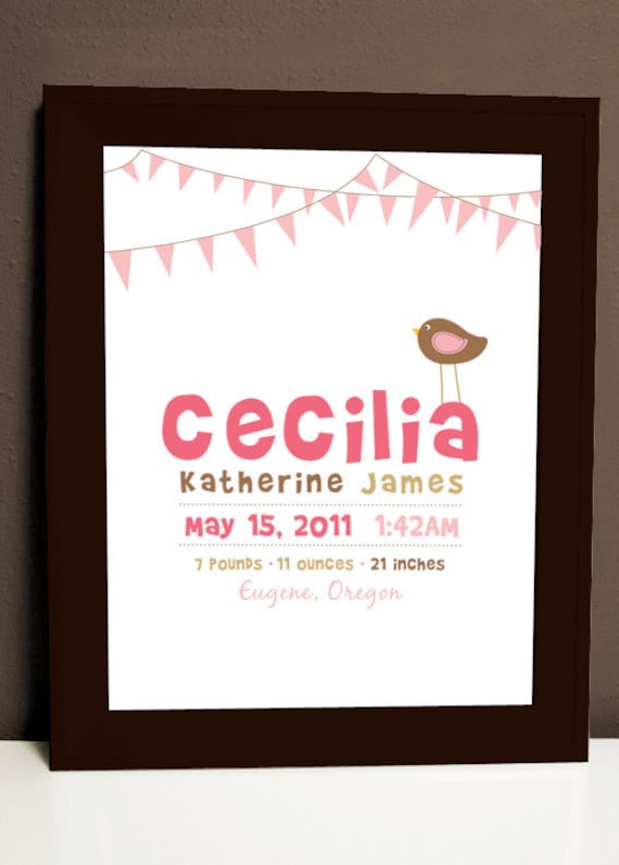 8 x 10 - Custom Birth Announcement Print - Tweet wall art Il_570xn