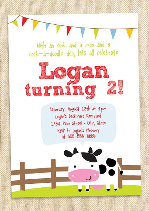 Barnyard Birthday invitation - set of 12 Il_570xn