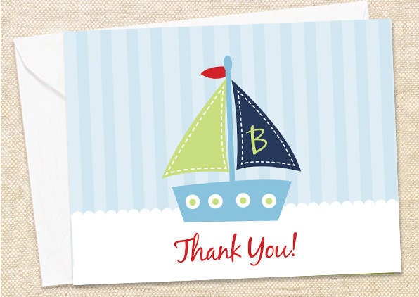 Sailboat Thank You Cards - set of 12 Il_570xn