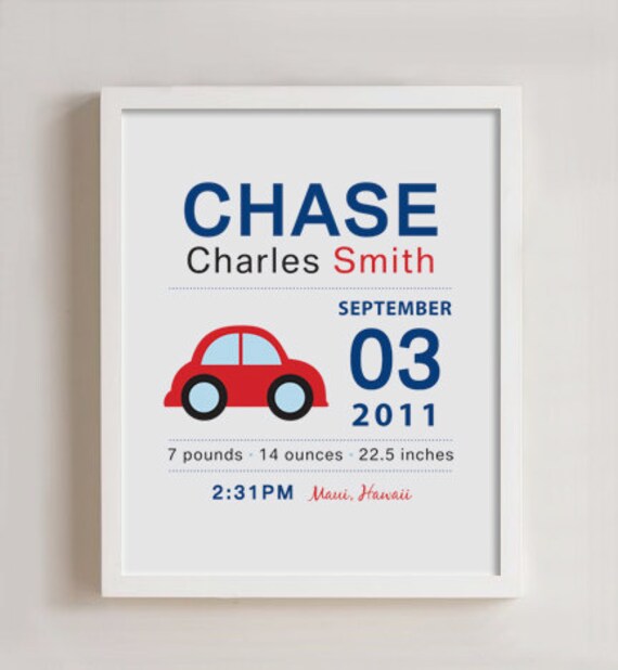 Birth Announcement Print - Wall art CAR Il_570xn