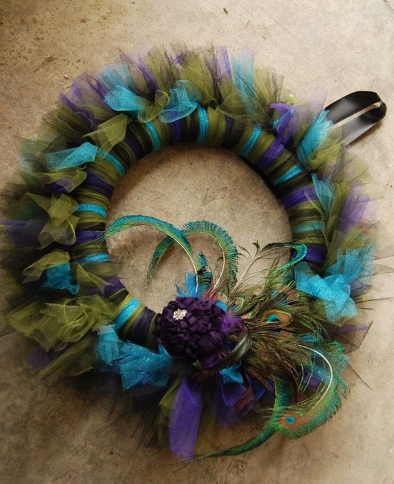 LAST ONE And ready to ship: Jumbo Picky Peacock Tutu Wreath