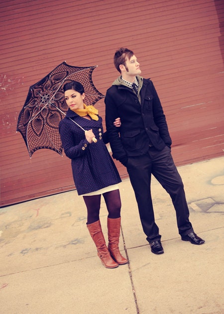 48" UMBRELLA PARASOL  Black Lace Crochet , Made in USA, Steampunk, Goth, Party Favor, Mothers Day Wedding - Made to Order