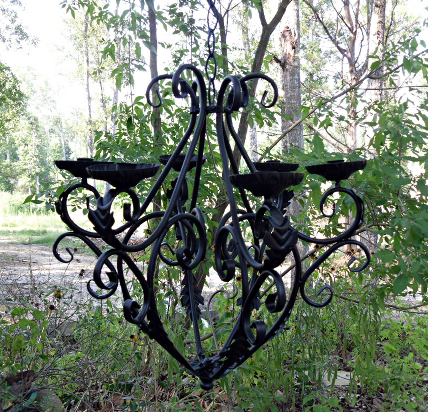 Black Chandelier/Hanging Light/Wedding Candle Chandelier/Cottage Chic