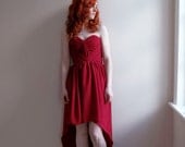 Deep Red Sweetheart Short Front high low hem  Dress - Wedding, Evening, Grecian UK Ethical Designer mullet hem Ready to ship Free Shipping