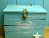 Crab Crate Side Table Treasure Chest Trunk in Turquoise