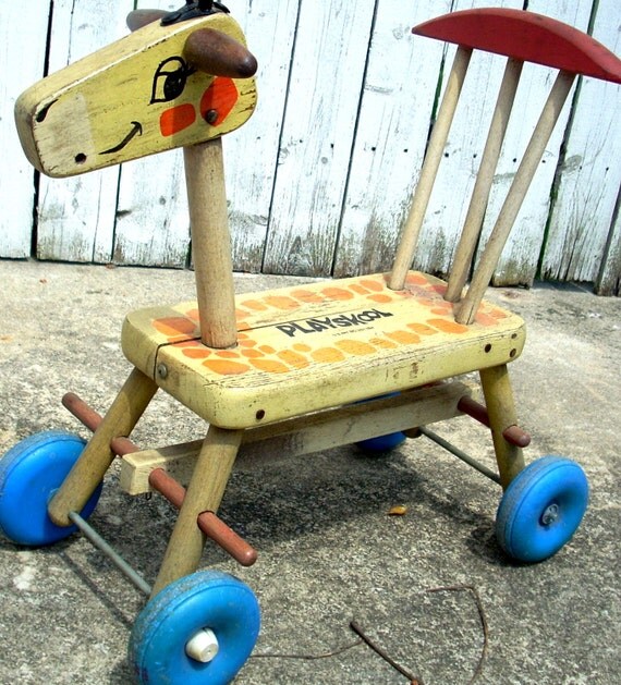Vintage Playskool Wooden Giraffe Ride On Toy