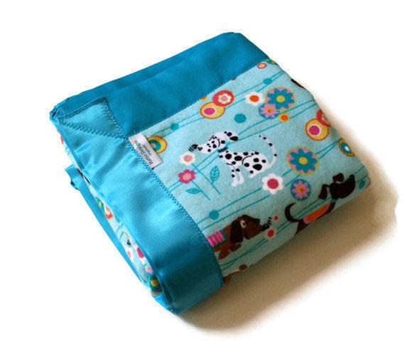 Baby Girl Blanket with Flannel Puppy Dogs in Pink and Blue