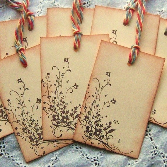 Flourishing Flowers Hang Tags - Vintage Inspired - Brown and Manila
