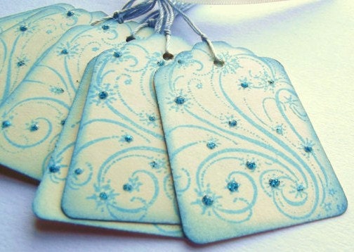 Winter Wonderland Blue Swirls and Sparkle, Hang Tags