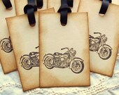 10 Vintage Motorcycle Tags - Black Ribbon, Rustic, Masculine
