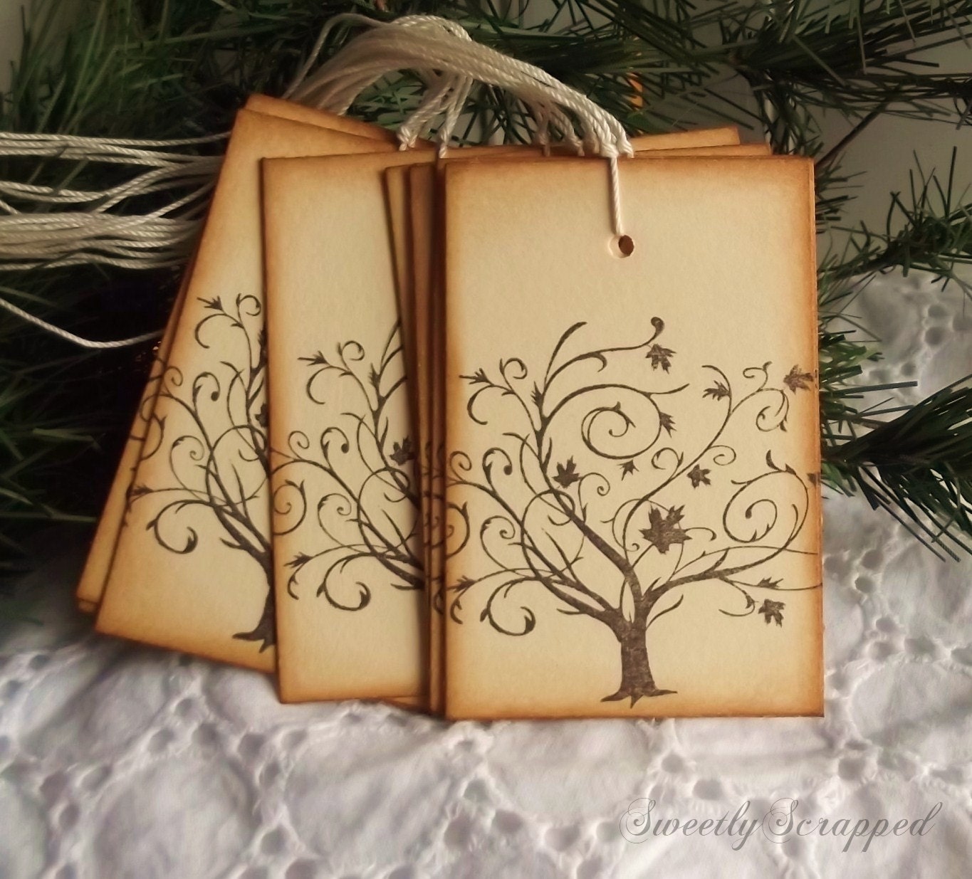Autumn Tree, with Maple leaves, Hand Aged, Vintage Feel