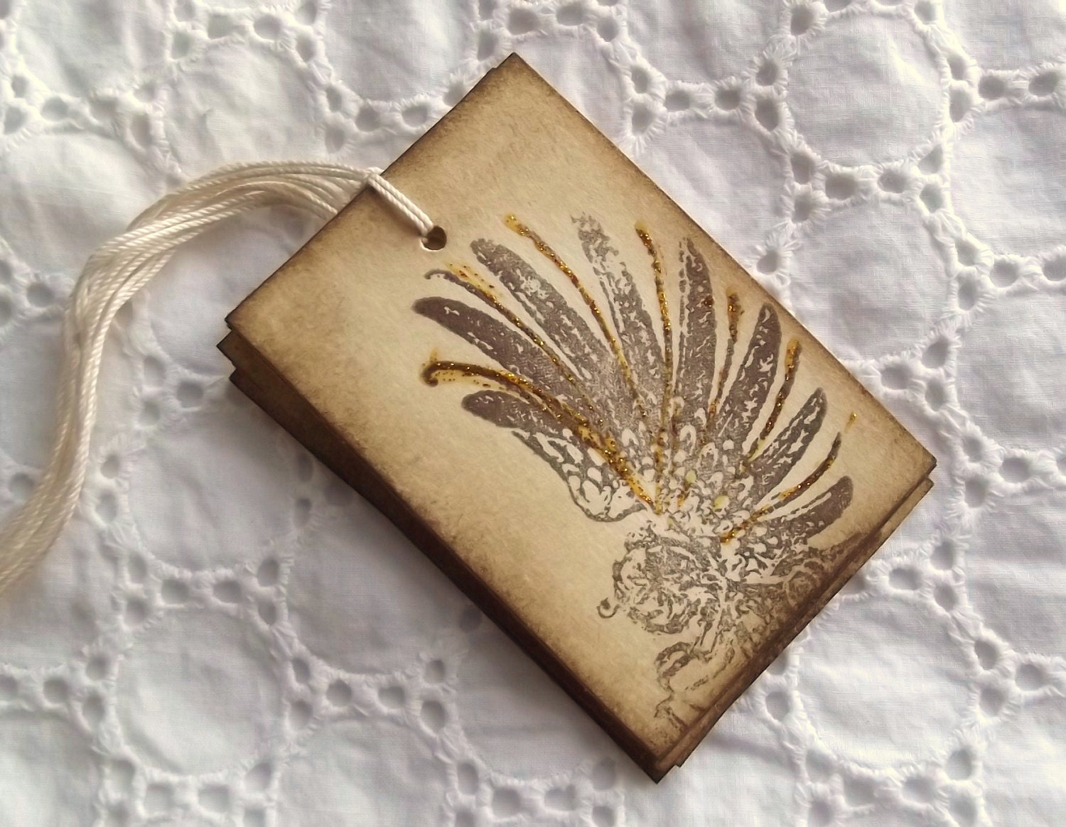 Angel Wings Tags, Shabby & Vintage Inspired, Gold Shimmer Accents - Hand Aged