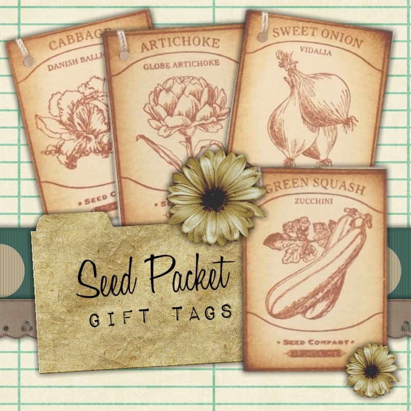Variety of Seed Packet Hang Tags, Vintage, Seeds, Packaging,