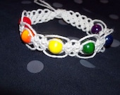 Rainbow wood bead hemp macrame bracelet, natural, thick, hippie, hemp jewelry