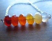 Faceted Orange Carnelian Stone Rainbow and Silver Chain Necklace