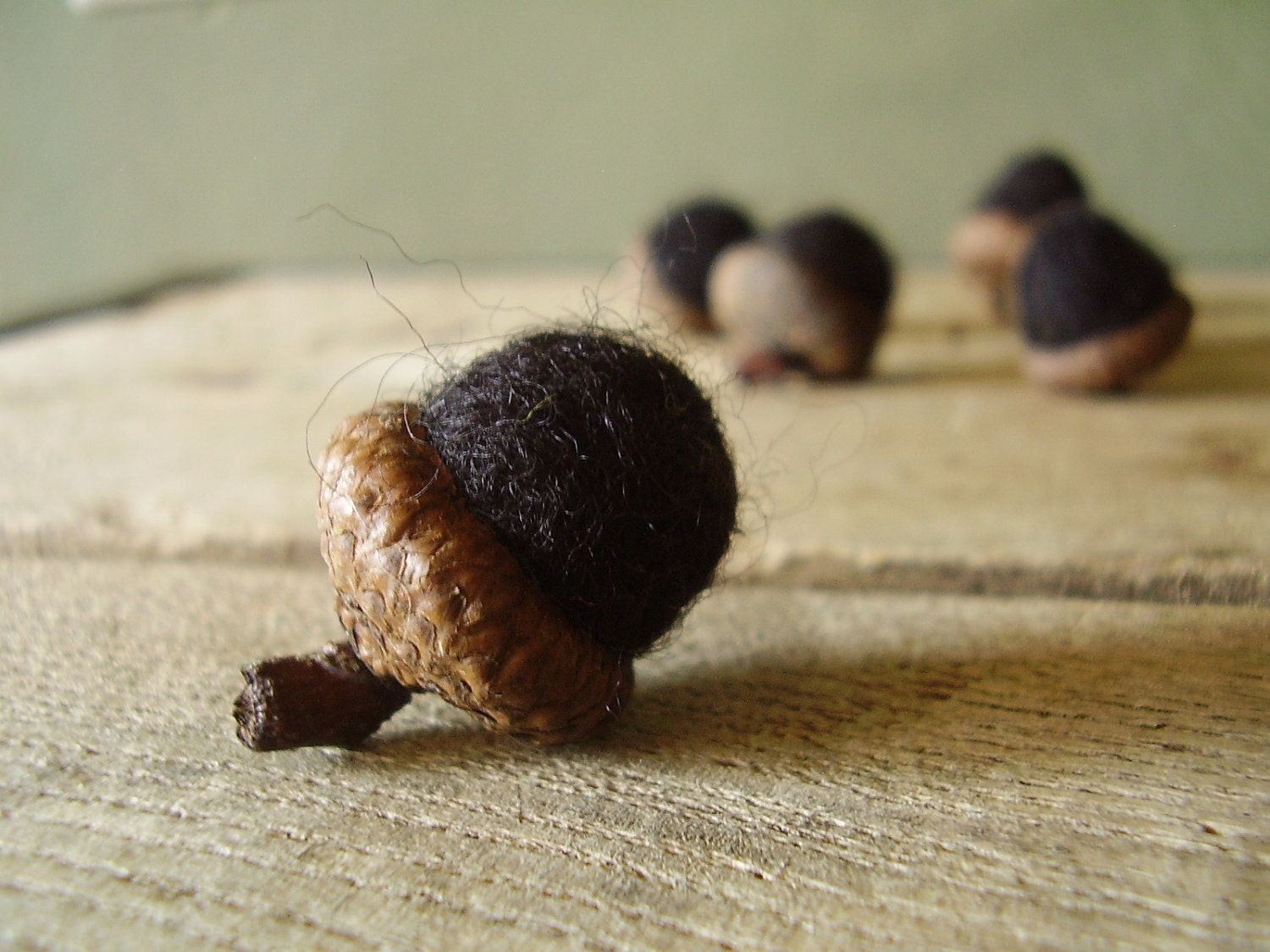 Felted acorns, set of 6, black