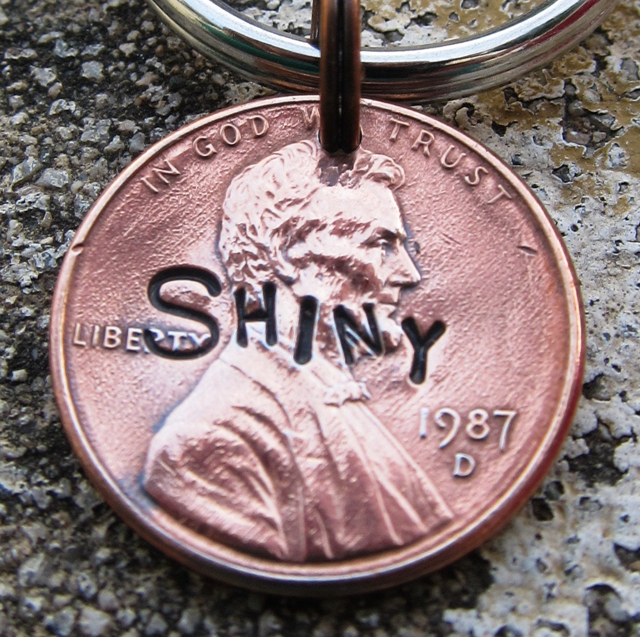 Shiny - Hand Stamped Penny (choice of keychain, necklace or cell charm) -Made to Order-