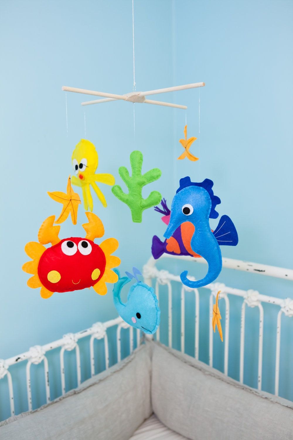 Baby Crib Mobile - Baby Mobile - Felt Mobile - Nursery mobile - Aqua whale (Custom Color Available)
