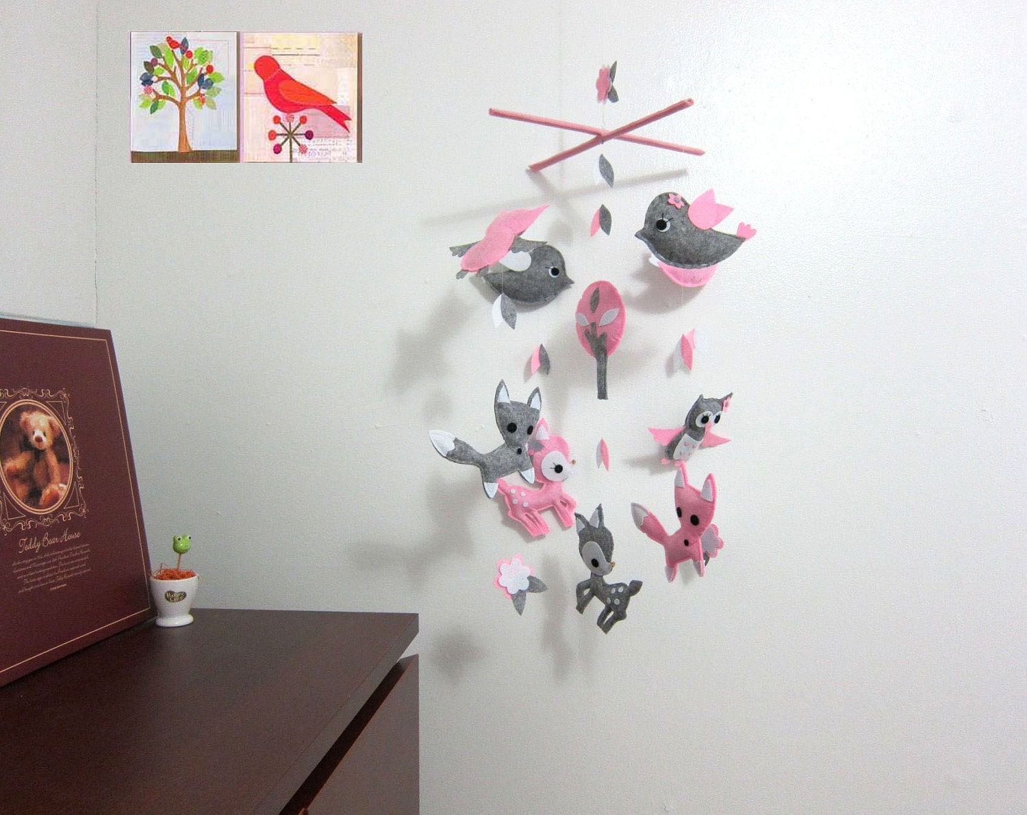 Baby Crib Mobile - Baby Mobile - Mobile - Crib mobiles - Felt Mobile - Nursery mobile - " Grey deer and bird" design
