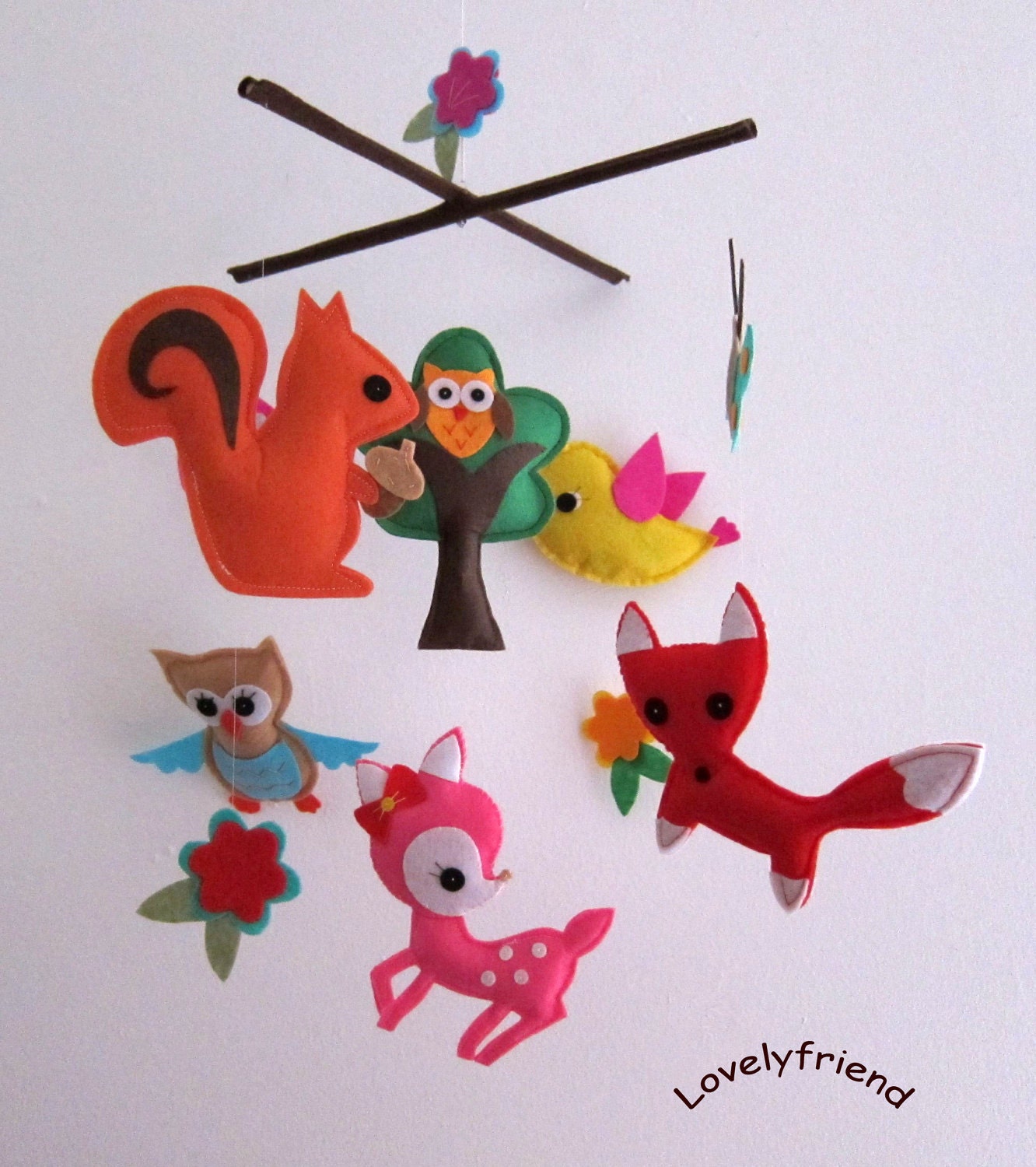 Mobile -Baby Crib Mobile - Baby Mobile - Crib mobiles - Felt Mobile - Nursery mobile - " woodland animals  " Design