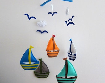 Baby Crib Mobile - Baby Mobile - Felt Mobile - Nursery mobile - sail boats (Custom Color Available)