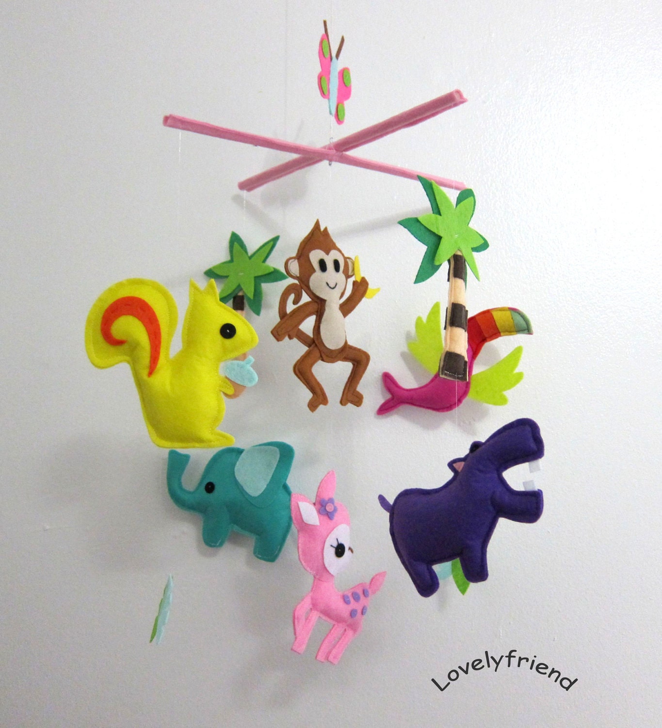 Baby Crib Mobile - Baby Mobile - Felt Mobile - Nursery mobile - " tropical bird and the friends "Mobile (Custom color available)