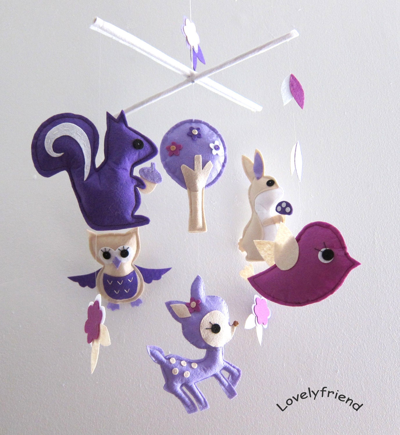 Baby Crib Mobile - Baby Mobile - Felt Mobile - Nursery mobile - purple deer and the friends (Custom Color Available)